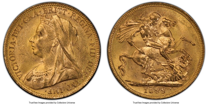 Victoria gold Sovereign 1899-P MS62+ PCGS, Perth mint, KM13, S-3876. The scarces...