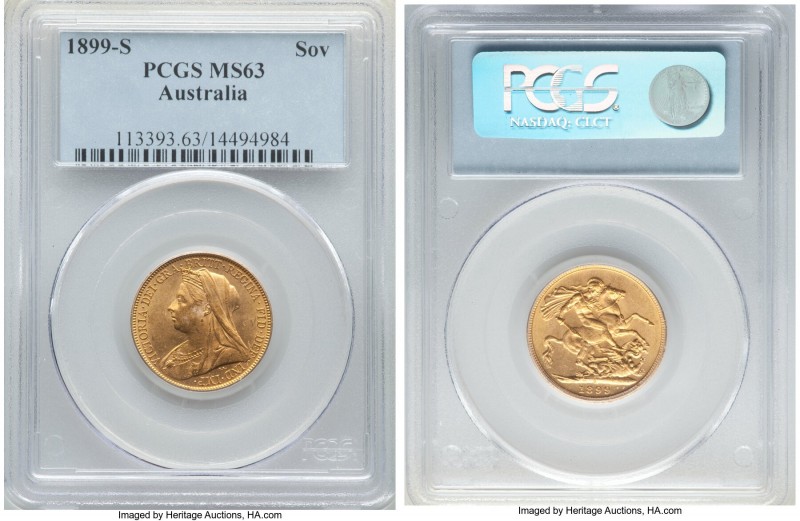 Victoria gold Sovereign 1899-S MS63 PCGS, Sydney mint, KM13. A well-struck offer...