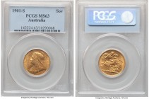 Victoria gold Sovereign 1901-S MS63 PCGS, Sydney mint, KM13. Presently the second finest certified across both major grading services, with bold cartw...