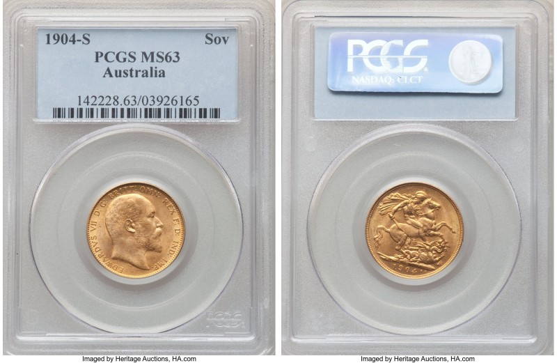 Edward VII gold Sovereign 1904-S MS63 PCGS, Sydney mint, KM15. Choice for the is...