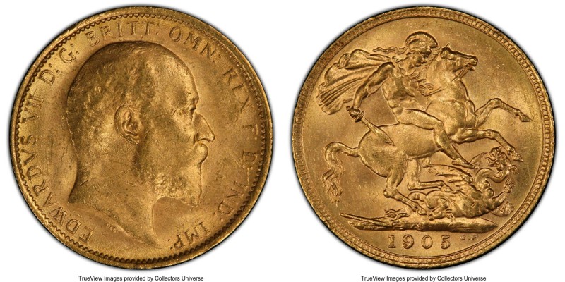 Edward VII gold Sovereign 1905-S MS63 PCGS, Sydney mint, KM15, S-3973. Exuding w...