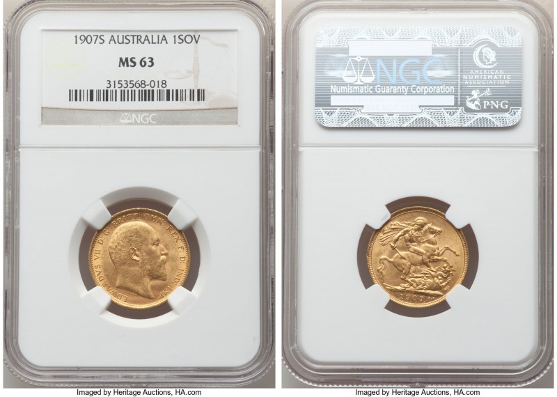 Edward VII gold Sovereign 1907-S MS63 NGC, Sydney mint, KM15. A glowing offering...