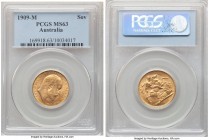 Edward VII gold Sovereign 1909-M MS63 PCGS, Melbourne mint, KM15. Tied for the second-finest yet certified by NGC and PCGS combined. 

HID09801242017
...