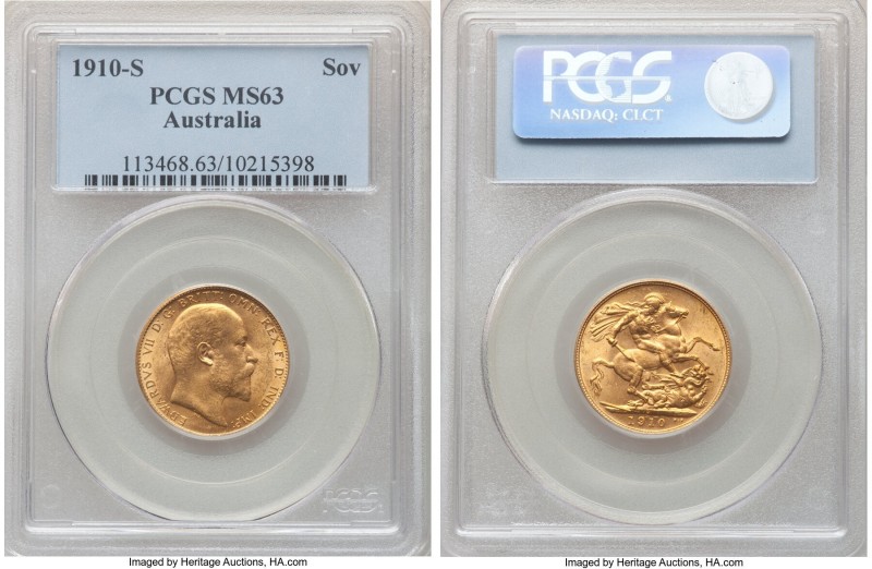 Edward VII gold Sovereign 1910-S MS63 PCGS, Sydney mint, KM15. Arguably at the u...