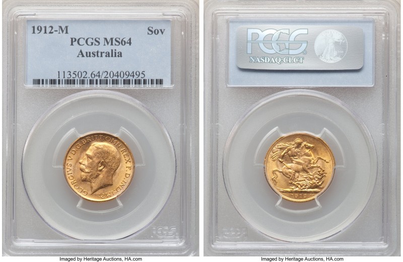 George V gold Sovereign 1912-M MS64 PCGS, Melbourne mint, KM29. Deeply glistenin...