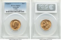 George V gold Sovereign 1928-P MS63 PCGS, Perth mint, KM29, S-4001. Appealing and revealing only minimal distractions to speak of. 

HID09801242017

©...