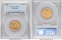 Leopold II gold 20 Francs 1867 MS65 PCGS, KM32. Tied for the finest certified by PCGS. 

HID09801242017

© 2020 Heritage Auctions | All Rights Reserve...