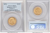 Leopold II gold 20 Francs 1870 MS64 PCGS, KM37. Position A variety. Type II - Short Beard, Thick Neck. Satiny and lightly toned. 

HID09801242017

© 2...