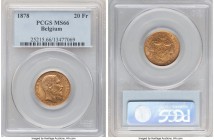 Leopold II gold 20 Francs 1878 MS66 PCGS, KM37. Fully struck and offering peak visual appeal. Tied for the finest certified to date. 

HID09801242017
...