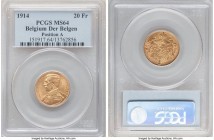 Albert I gold 20 Francs 1914 MS64 PCGS, KM79. Flemish legends, Position A variety. Exhibiting a full and attractive cartwheel effect. 

HID09801242017...