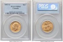George V gold Sovereign 1917-C MS64 PCGS, Ottawa mint, KM20. Struck to admirable sharpness, satiny luster embracing the raised features. 

HID09801242...