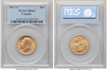 George V gold Sovereign 1917-C MS64 PCGS, Ottawa mint, KM20. A pleasing, lightly toned selection of this wartime issue. 

HID09801242017

© 2020 Herit...