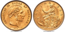 Christian IX gold 20 Kroner 1873 (h)-CS MS66 PCGS, Copenhagen mint, KM791.1. Displaying rich sun-gold luster and tied for finest certified across both...