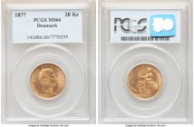 Christian IX gold 20 Kroner 1877 (h)-CS MS66 PCGS, Copenhagen mint, KM791.1. Harvest-gold with a pinpoint strike that leaves nothing to be desired. 

...