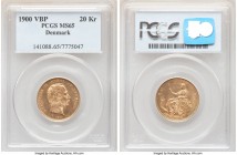 Christian IX gold 20 Kroner 1900 (h)-VBP MS65 PCGS, Copenhagen mint, KM791.2. Bordering on Prooflike, with a delicate frost decorating Christian's por...