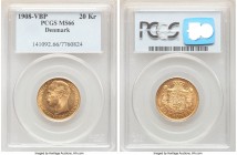 Frederik VIII gold 20 Kroner 1908 (h)-VBP MS66 PCGS, Copenhagen mint, KM810. A superior gem selection boasting sharp features. 

HID09801242017

© 202...