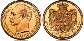 Frederick VIII gold 20 Kroner 1912 (h)-VBP MS67 PCGS, Copenhagen mint, KM810. A paragon of its type, tied for finest certified by the grading services...