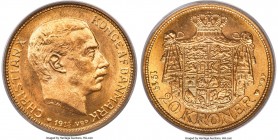 Christian X gold 20 Kroner 1914 (h)-VBP MS67 PCGS, Copenhagen mint, KM817.1. A nearly unimprovable example offering a full strike and dazzling radianc...