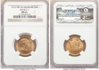 Christian X gold 20 Kroner 1916 (h)-VBP MS63 NGC, Copenhagen mint, KM817.1. An appealing selection displaying whirling cartwheel luster. 

HID09801242...