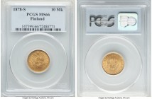 Russian Duchy. Alexander II gold 10 Markkaa 1878-S MS66 PCGS, Helsinki mint, KM8.1. Certified at the peak of quality yet seen for this date. A marvelo...