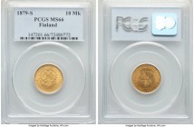 Russian Duchy. Alexander II gold 10 Markkaa 1879-S MS66 PCGS, Helsinki mint, KM8.2. Rich with golden frost, an appealing tiger's-eye effect expressed ...