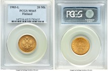 Russian Duchy. Nicholas II gold 20 Markkaa 1903-L MS65 PCGS, Helsinki mint, KM9.2. Flashy, admirably preserved and struck to completion. 

HID09801242...