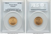 Russian Duchy. Nicholas II gold 20 Markkaa 1904-L MS65 PCGS, Helsinki mint, KM9.2. A blazing gem boasting full cartwheel luster. 

HID09801242017

© 2...