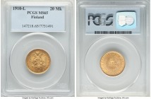 Russian Duchy. Nicholas II gold 20 Markkaa 1910-L MS65 PCGS, Helsinki mint, KM9.2. A glowing piece revealing razor-sharp detail. 

HID09801242017

© 2...