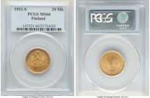 Russian Duchy. Nicholas II gold 20 Markkaa 1912-S MS66 PCGS, Helsinki mint, KM9.2. Displaying a potent cartwheel effect to both obverse and reverse.

...