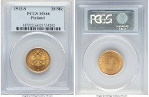 Russian Duchy. Nicholas II gold 20 Markkaa 1913-S MS66 PCGS, Helsinki mint, KM9.2. A superb gem replete with full cartwheel brilliance. 

HID098012420...