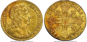 Louis XIII gold Louis d'or 1640-A MS64 NGC, Paris mint, KM104, Fr-410. Long curl variety. A gratifying selection of this conditionally elusive type ra...