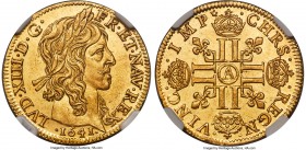 Louis XIII gold Louis d'Or 1641-A MS65 NGC, Paris mint, KM104, Fr-410, Gad-58. Long curl. A blazing example of this ornate Louis d'or type, the surfac...