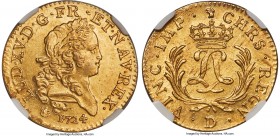 Louis XV gold Louis d'Or 1724-D MS65 NGC, Lyon mint, KM470.5, Gad-339. Veiled in the faintest of airy tone, this laid over surfaces that remain wondro...