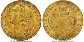 Louis XV gold Louis d'Or 1749-W MS65 NGC, Lille mint, KM513.22, Fr-464, Gad-341. A top-tier representative of its type fielding aurous brilliance and ...