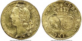 Louis XV gold Louis d'Or 1751-BB MS66 NGC, Strasbourg mint, KM513.4. Positively glowing with yellow-gold radiance and displaying marked wateriness ove...