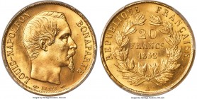 Napoleon III gold 20 Francs 1852-A MS67 PCGS, Paris mint, KM774. A sensational jewel certified at the very peak of quality yet seen for the issue and ...