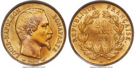 Napoleon III gold 20 Francs 1852-A MS66 PCGS, Paris mint, KM774. Appealingly toned over clear, beaming surfaces, with white and orange-gold tone inter...