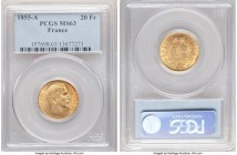 Napoleon III gold 20 Francs 1855-A MS63 PCGS, Paris mint, KM781.1. Admitting only faint instances of handling to preclude gem-level certification. 

H...