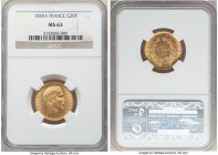 Napoleon III gold 20 Francs 1859-A MS63 NGC, Paris mint, KM781.1. A flashy specimen showcasing a hint of Prooflike reflectivity in the fields. 

HID09...