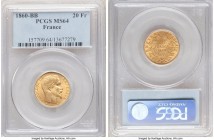 Napoleon III gold 20 Francs 1860-BB MS64 PCGS, Strasbourg mint, KM781.2. Satiny and minimally handled within the bounds of the assigned grade. 

HID09...