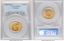 Napoleon III gold 20 Francs 1860-A MS62 PCGS, Paris mint, KM781.1. Exuding deep and attractive gold color. 

HID09801242017

© 2020 Heritage Auctions ...