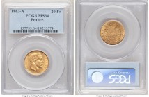 Napoleon III gold 20 Francs 1863-A MS64 PCGS, Paris mint, KM801.1. A shimmering near-gem representative. 

HID09801242017

© 2020 Heritage Auctions | ...
