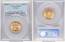 Napoleon III gold 20 Francs 1864-A MS64 PCGS, Paris mint, KM801.1. Brilliant and vibrant. 

HID09801242017

© 2020 Heritage Auctions | All Rights Rese...