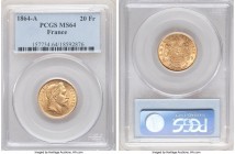 Napoleon III gold 20 Francs 1864-A MS64 PCGS, Paris mint, KM801.1. A glowing offering retaining a particular brilliance about the legends. 

HID098012...