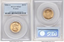 Napoleon III gold 20 Francs 1866-A MS64 PCGS, Paris mint, KM801.1. Displaying a full and entrancing cartwheel effect. 

HID09801242017

© 2020 Heritag...
