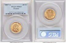 Napoleon III gold 20 Francs 1867-A MS64 PCGS, Paris mint, KM801.1. Decorated in glowing golden frost. 

HID09801242017

© 2020 Heritage Auctions | All...