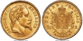Napoleon III gold 20 Francs 1868-A MS66 PCGS, Paris mint, KM801.1. Conditionally scarce and highly collectible in this lofty state of preservation, th...