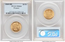 Napoleon III gold 20 Francs 1868-BB MS64 PCGS, Strasbourg mint, KM801.2. Exuding warm, rich luster. A piece that overall is very much on the precipice...