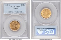 Napoleon III gold 20 Francs 1868-A MS64 PCGS, Paris mint, KM801.1. A lustrous selection edging on gem preservation. 

HID09801242017

© 2020 Heritage ...