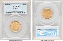 Napoleon III gold 20 Francs 1869-BB MS65 PCGS, Strasbourg mint, KM801.2. Among the finest certified to date, with only a single MS66 seen by NGC. 

HI...